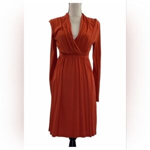 H&M Rust V-Neck Long Sleeve A-Line Mini Dress S